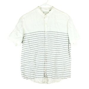 Baird McNutt Murano Collarless Button Up Shirt Men Sz M 100% Linen Blue Stripes